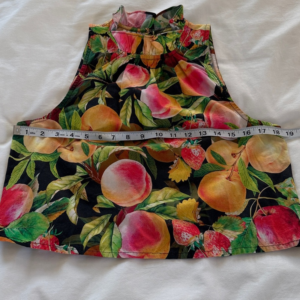 Maeve by Anthropologie Poplin Ruffle-Neck Halter Tank Fruit Tropical Print XS - Picture 11 of 13
